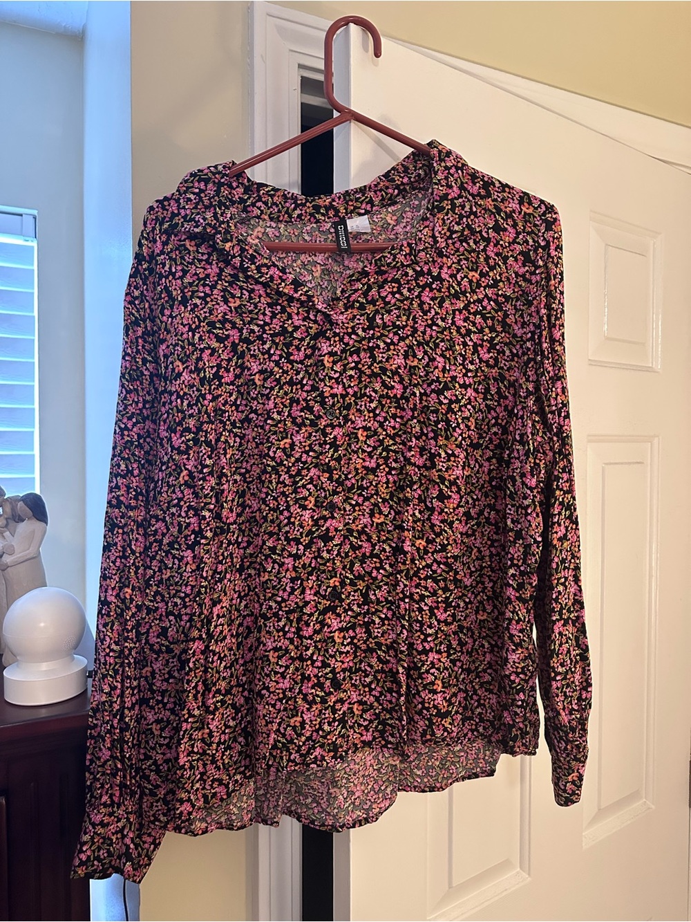 H&M Black Blouse with Pink Floral Print